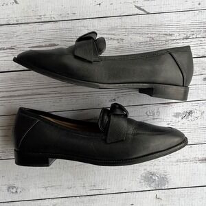 Antonio Melani Black Leather Knotted Loafer Career Gorpcore Flats Women's 9.5M